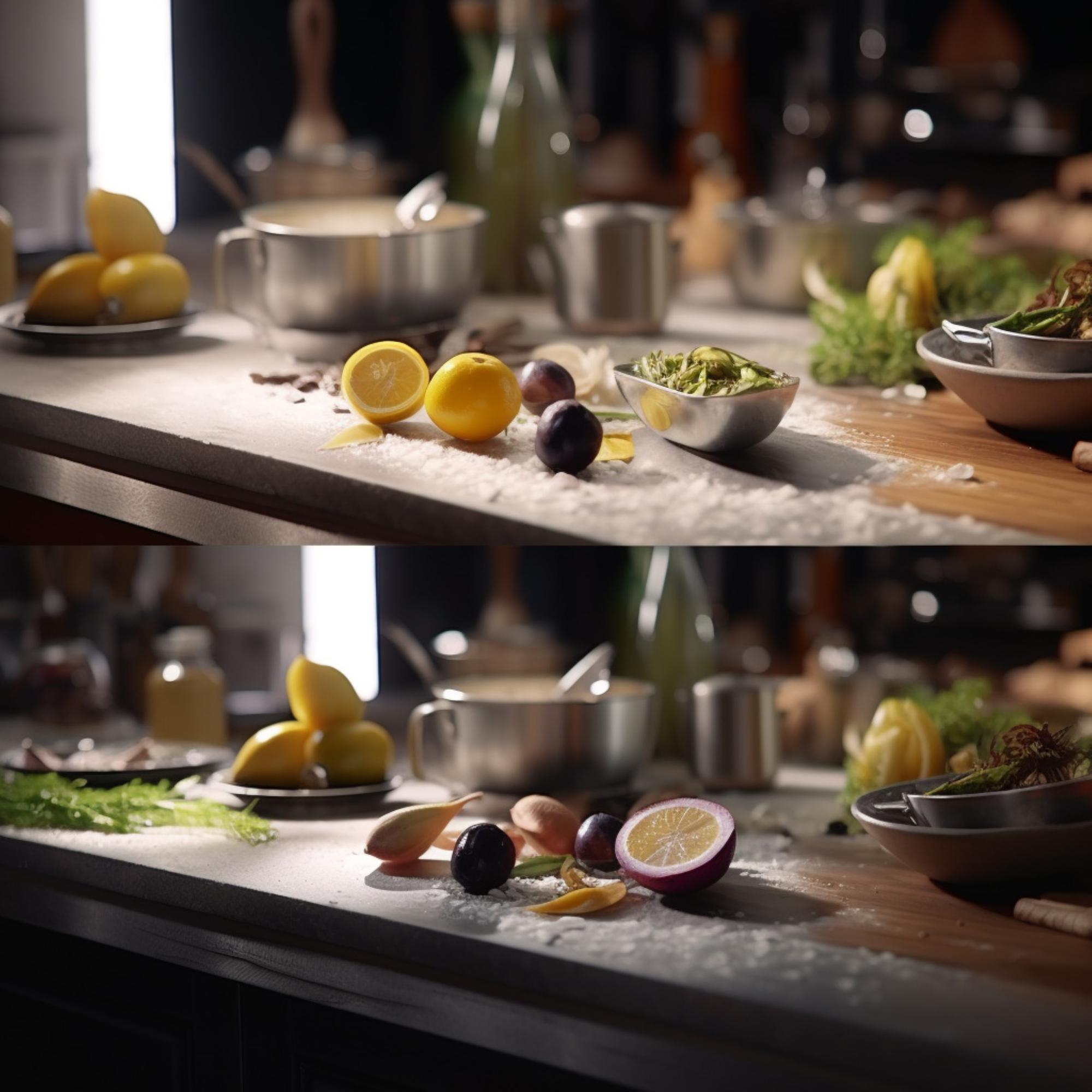 Interno scuola di cucina, banco con ingredienti